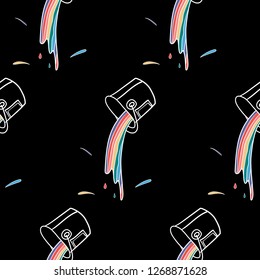 Hand Drawn can of paint with minimal line style and colorful rainbow inside. Doodle pattern. Illustrations Drawing a Vector Sketch for textile, print, postcard, poster, background, t-shirt, apparel