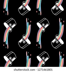 Hand Drawn can of paint with minimal line style and colorful rainbow inside. Doodle pattern. Illustrations Drawing a Vector Sketch for textile, print, postcard, poster, background, t-shirt, apparel