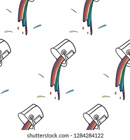 Hand Drawn can of paint with minimal line style and colorful rainbow inside. Doodle pattern. Illustrations Drawing a Vector Sketch for textile, print, postcard, poster, background, t-shirt, apparel