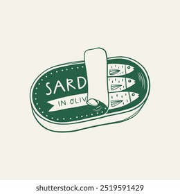 Hand drawn Can of Sardines. Sketch style vector Illustration