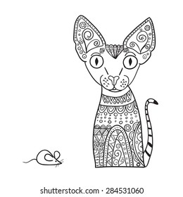 Hand Drawn Canadian Sphinx vector illustration. African, Indian, totem, tattoo design. It may be used for design of a t-shirt, bag, postcard, a poster and so on.