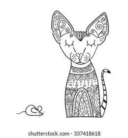 Hand Drawn Canadian Sphinx vector illustration. African, indian, totem, tattoo design. It may be used for design of a t-shirt, bag, postcard, a poster and so on.
