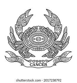 Hand drawn of cancer in zentangle style