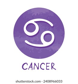 Hand drawn cancer zodiac sign in round frame Astrology doodle clipart Element for design