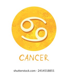 Hand drawn cancer zodiac sign in golden round frame Astrology doodle clipart Element for design