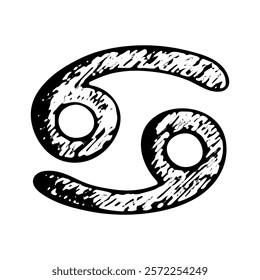 Hand drawn cancer zodiac sign Esoteric symbol doodle Astrology clipart Element for design
