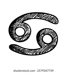 Hand drawn cancer zodiac sign Esoteric symbol doodle Astrology clipart Element for design