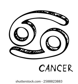 Hand drawn cancer zodiac sign Esoteric symbol doodle Astrology clipart Element for design