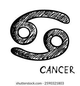 Hand drawn cancer zodiac sign Esoteric symbol doodle Astrology clipart Element for design