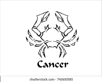 Hand Drawn Cancer Zodiac Sign In Sketch And Line Art 