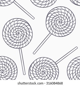 Hand drawn candies outline seamless pattern in black and white. Doodle food background. Vector illustration