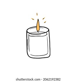  Hand drawn candle. Doodle candle. Burning aroma candle in glass jars doodle
