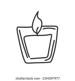 Hand drawn candle. Doodle candle. Burning aroma candle in glass jars doodle.Doodle burning candle vector illustration