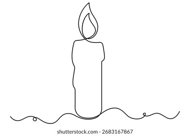Vela desenhada à mão com chama contínua uma linha arte contorno mínimo vetor ilustração
