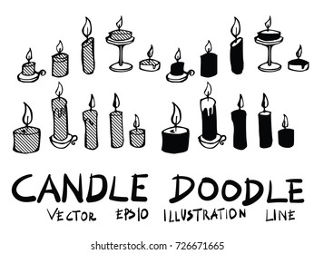 Hand drawn candle isolated. Vector sketch black and white background illustration icon doodle