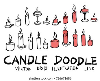 Hand Drawn Candle Isolated. Vector Sketch Black And White Background Illustration Icon Doodle