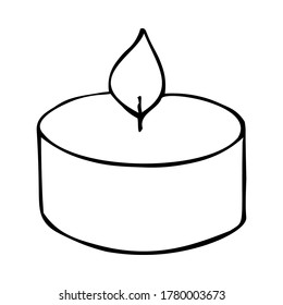 Hand drawn candle line art on white background. Isolated vector illustration.
