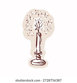 Hand drawn candle in an old fashioned candlelight holder illustration motif. Isolafed flat vector in black on whitebackground. For light of the world bible study, prayer time christian journal sticker