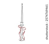 Hand drawn candle with ribbons and bows. Vintage elements in simple crayon and sketch style. Coquette core symbols for Valentine day and wedding invitations. Doodle outline vector illustration.