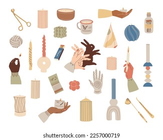 Hand drawn candle set. Doodle vector illustration isolated on white background