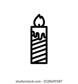 Hand Drawn Candle Vector, Christmas Candle Icon with Line Pattern, Lit Candle Line Art Icon Illustration