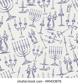 Hand drawn candles seamless pattern in ball pen style imitation. Vector illustration