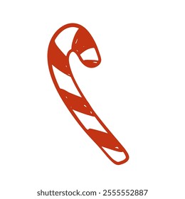 Hand drawn candy cane in festive red and white stripes captures holiday spirit during winter celebrations vector illustration