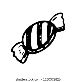 Hand drawn candy doodle. Sketch winter icon. Decoration element. Isolated on white background. Vector illustration.