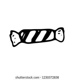 Hand drawn candy doodle. Sketch winter icon. Decoration element. Isolated on white background. Vector illustration.