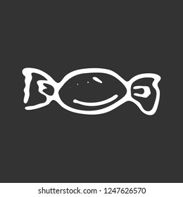 Hand drawn candy doodle. Sketch winter icon. Decoration element. Isolated on black background. Vector illustration.