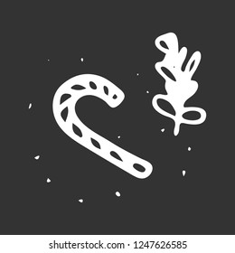 Hand drawn candy doodle. Sketch winter icon. Decoration element. Isolated on black background. Vector illustration.