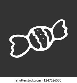 Hand drawn candy doodle. Sketch winter icon. Decoration element. Isolated on black background. Vector illustration.