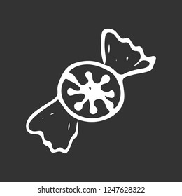 Hand drawn candy doodle. Sketch winter icon. Decoration element. Isolated on black background. Vector illustration.