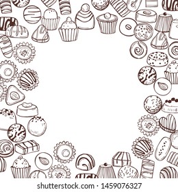 Hand drawn candy  set. Handmade chocolates. Vector background