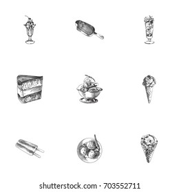 Hand Drawn Candy Sketches Set. Collection Of Delicious, Chocolate, Desert And Other Sketch Elements.