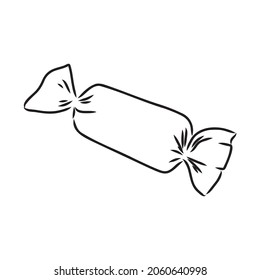 Hand Drawn Candy wrapped Sketch Symbol isolated on white background. Vector Candies In Trendy Style