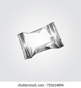 Hand Drawn Candy wrapped Sketch Symbol isolated on white background. Vector Candies In Trendy Style