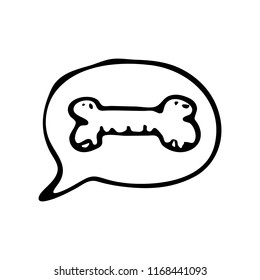 Hand drawn canine bone in the cloud doodle. Sketch pets icon. Decoration element. Isolated on white background. Vector illustration.