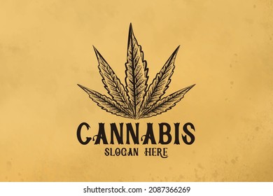 hand drawn cannabis leaf logo Designs Inspiration Isolated on White Background