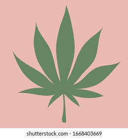 Hoja de cannabis dibujada a mano sobre fondo rosa
