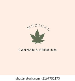 Hand Drawn Cannabis Logo. Modern Logo Template With Medicinal Natural Weed Leaf. Branding Identity Minimal Logo. Cbd Logo. 