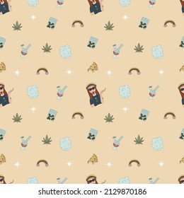 Dibujo manual de cannabis, elementos de marihuana patrón sin fisuras. Ilustraciones de vectores planos para impresiones de camisetas, carteles y otros usos.
