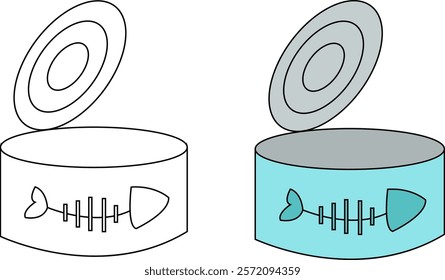  Hand drawn Canned fish. Simple shapes. Set of cat food vector icons.