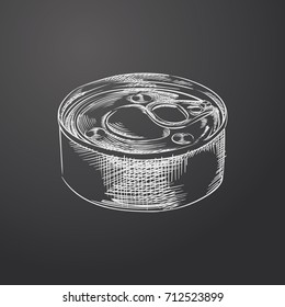 Hand Drawn Canned food Sketch Symbol isolated on chalkboard. Vector food Element In Trendy Style