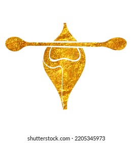 Hand drawn Canoe icon in gold foil texture vector illustration