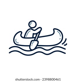 Hand drawn canoe, kayak doodle line illustration. Canoe doodle icon vector.