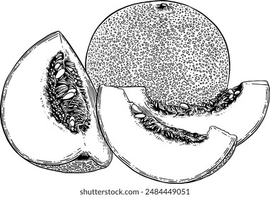 Hand drawn Cantaloupe Melon Sketch Illustration