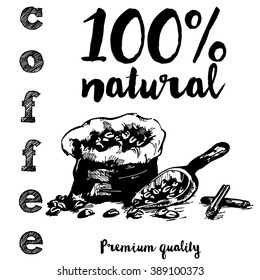 hand drawn canvas bag with coffee beans. Vector illustration