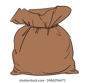 Hand Drawn Canvas sack isolated white background vector Illustration 