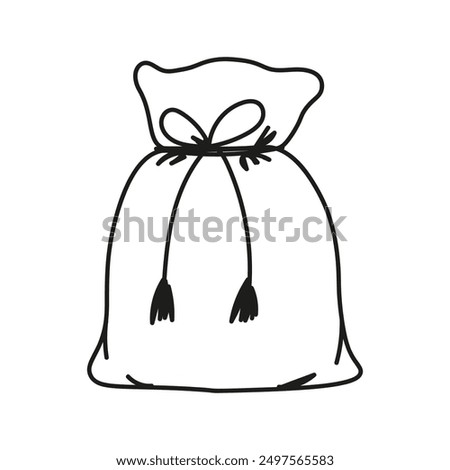 Hand drawn canvas sack isolated on white background. Vector tied bag.
